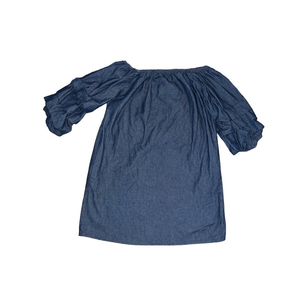 LIGHT denim puffed layered sleeve off the shoulder dress. Small. NWT.